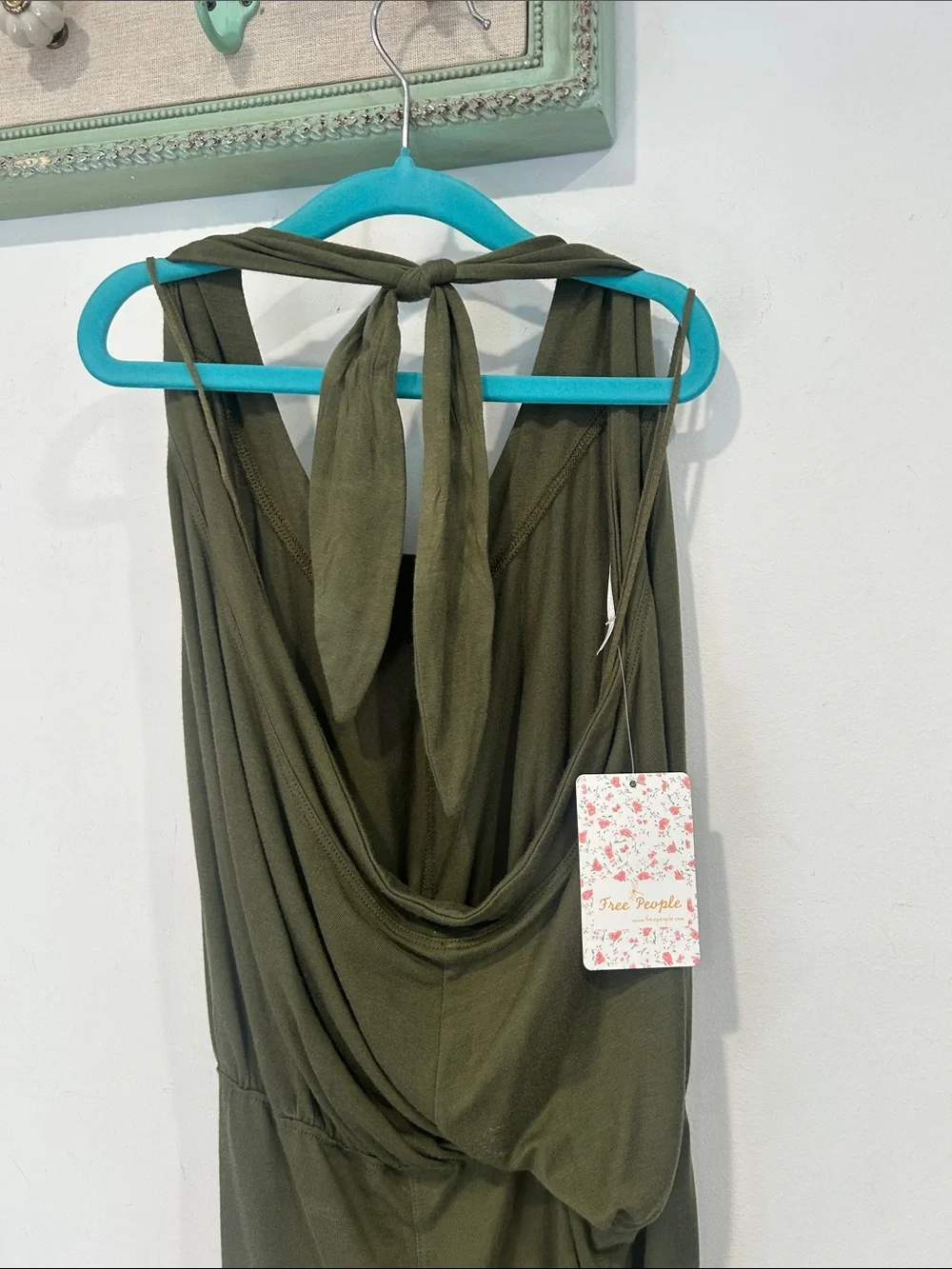 Free People Olive halter neck Green Tank Top with Tie Back medium women’s new